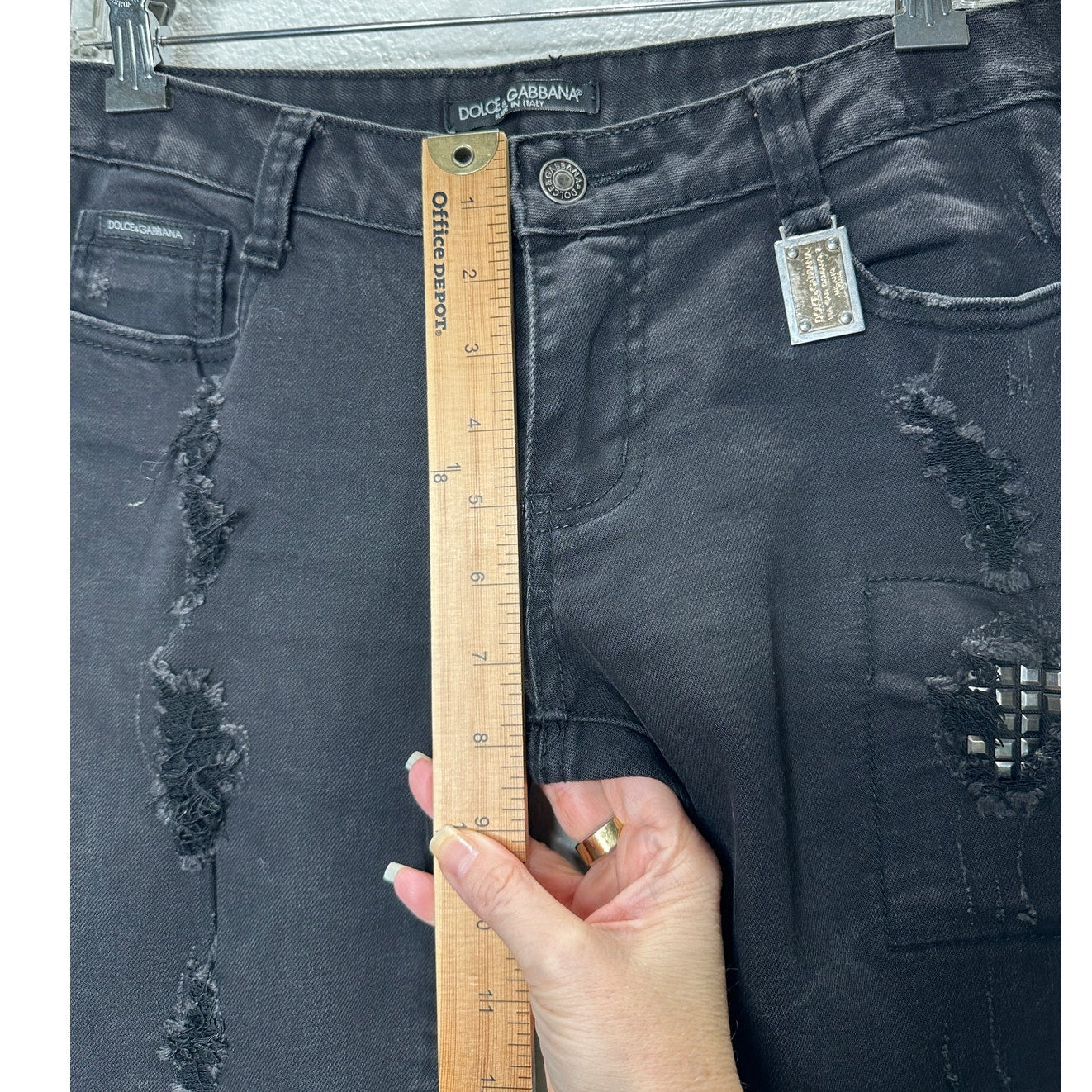 Dolce & Gabbana Dark Gray Distressed Studded Low Rise Skinny Jeans 6