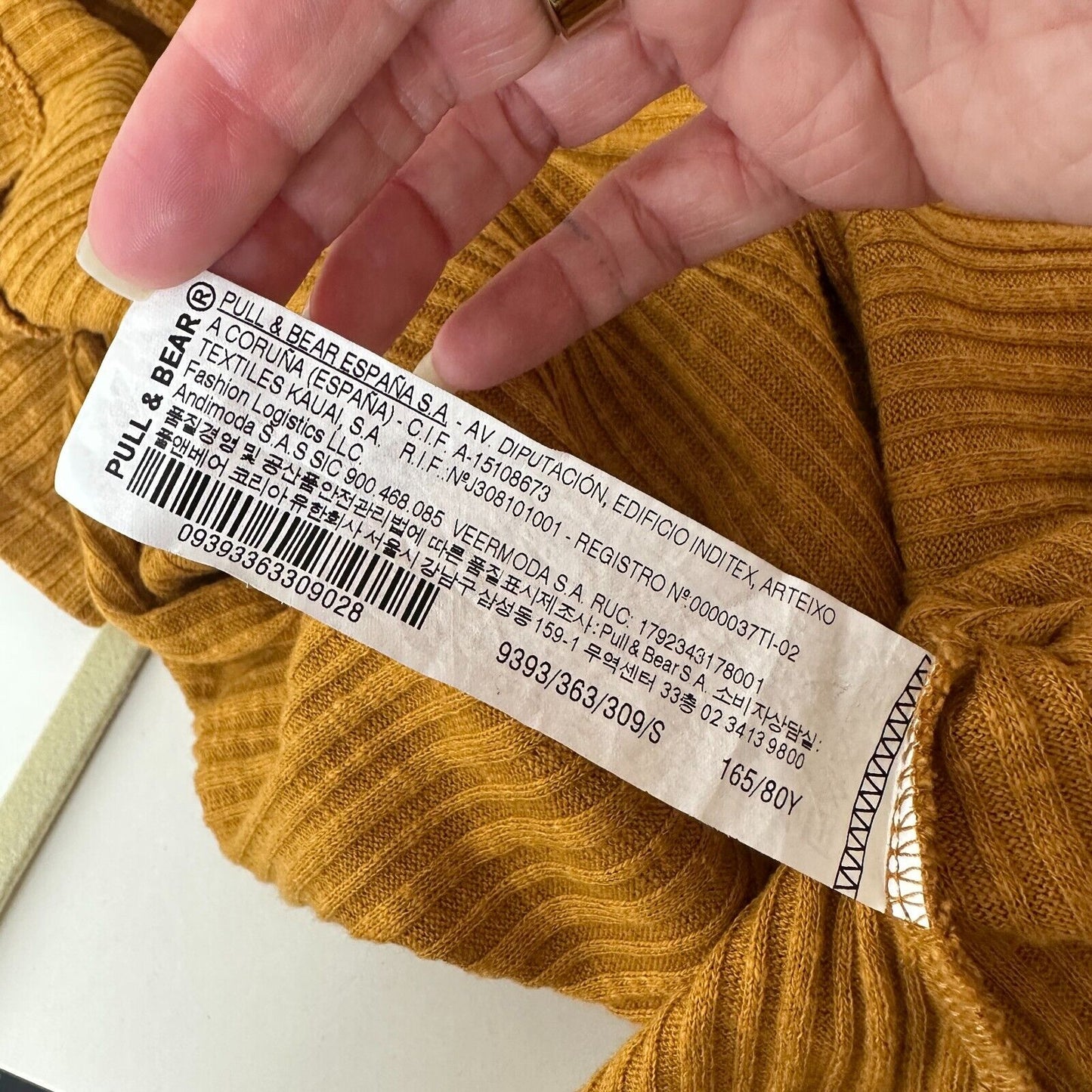 Pull & Bear Golden Yellow Cotton Rib Long Sleeve VNeck Button Up Mini Dress S