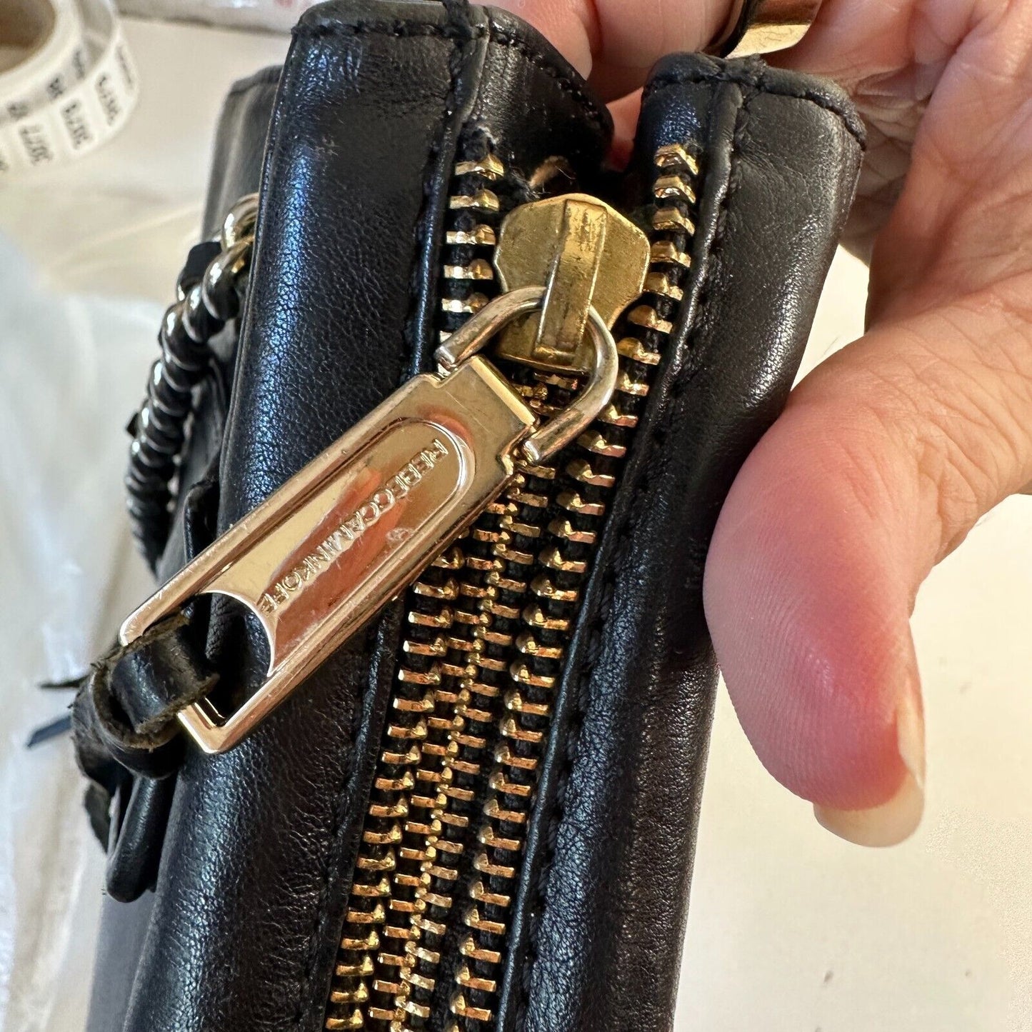 Rebecca Minkoff Black Leather Shoulder Bag Purse with Gold Hardware Chain Strap