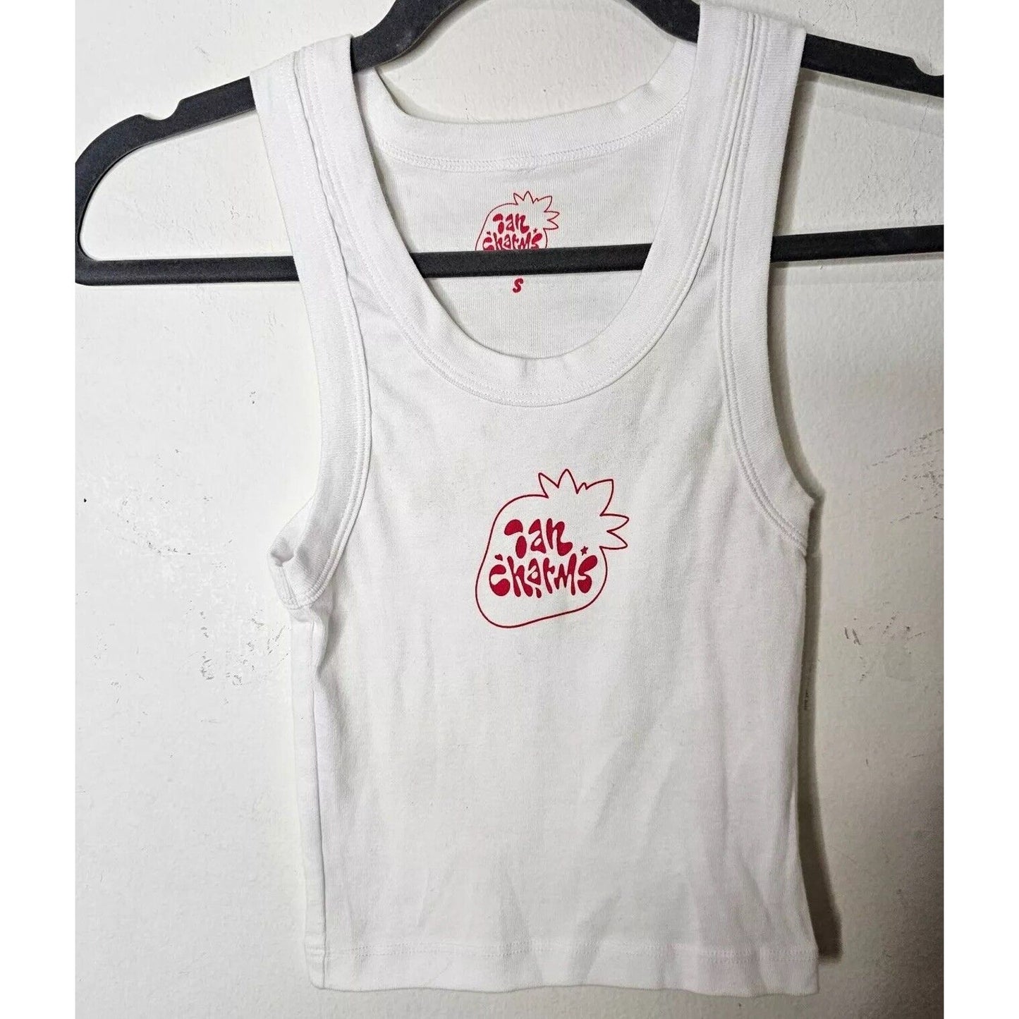 Ian Charms White Crop Scoop Neck Sleeveless Tank Top Red Ian Charms Logo Small