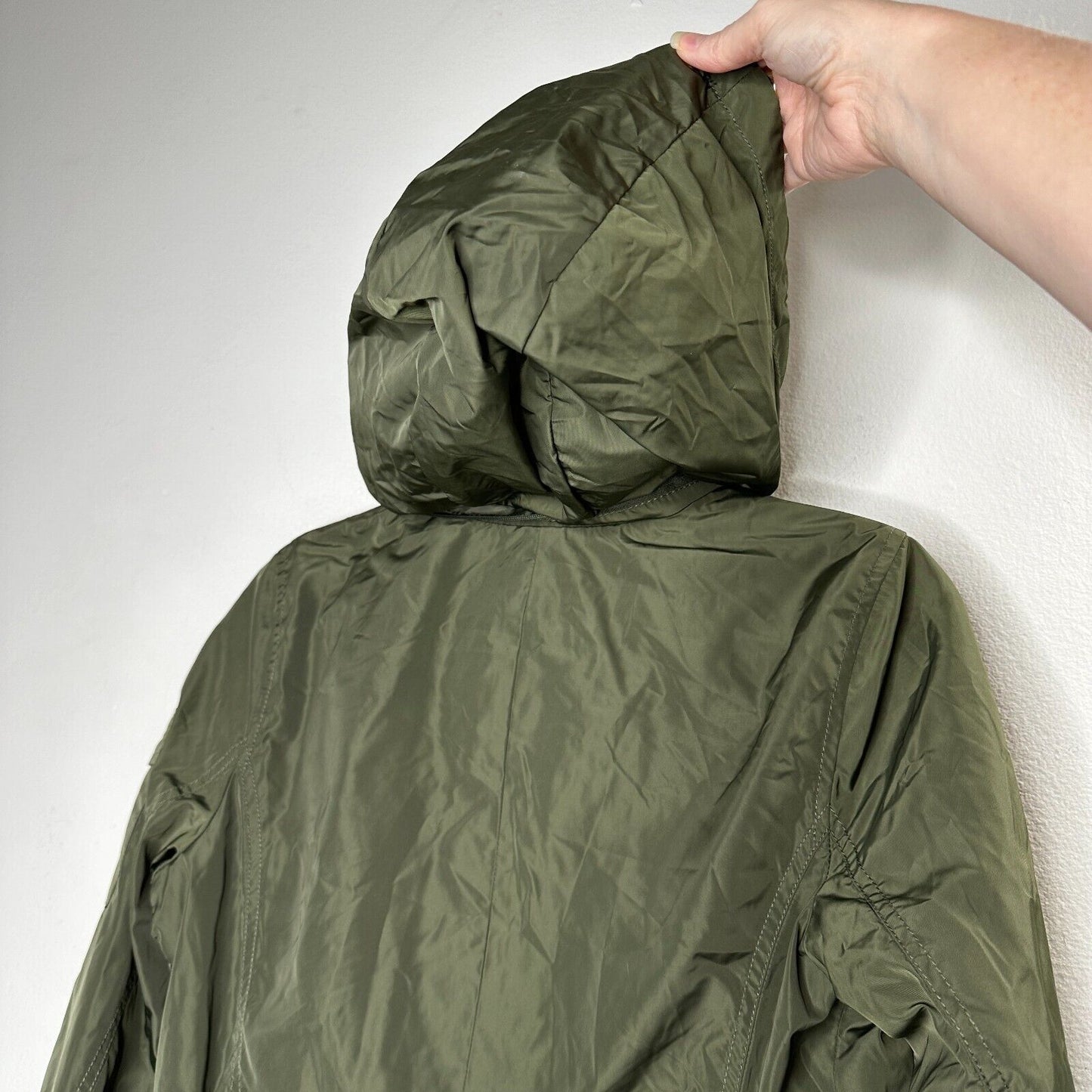 Vince Camuto Army Green Cinch Waist Zip Front Hooded Windbreaker Jacket Small