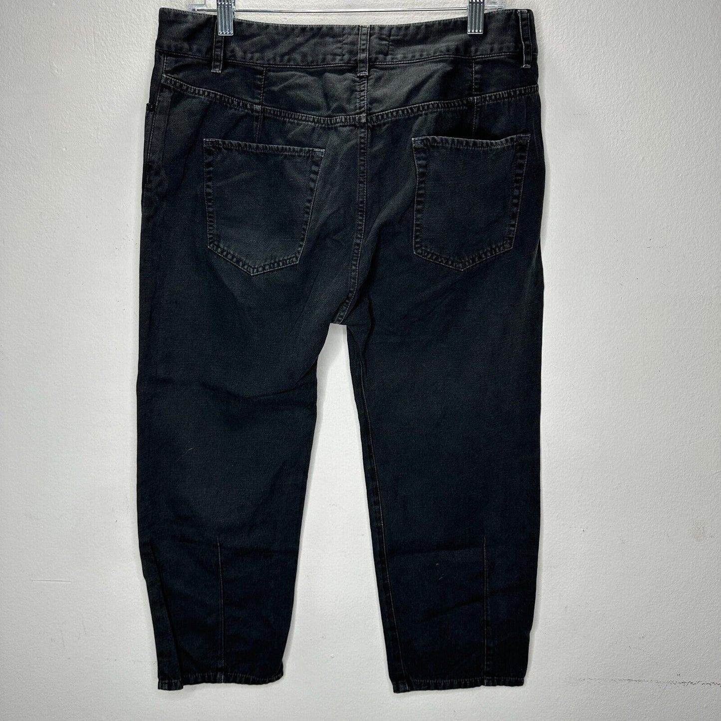 Nili Lotan Muted Black Drop Crotch Button Front Cropped Denim Jeans Size 6