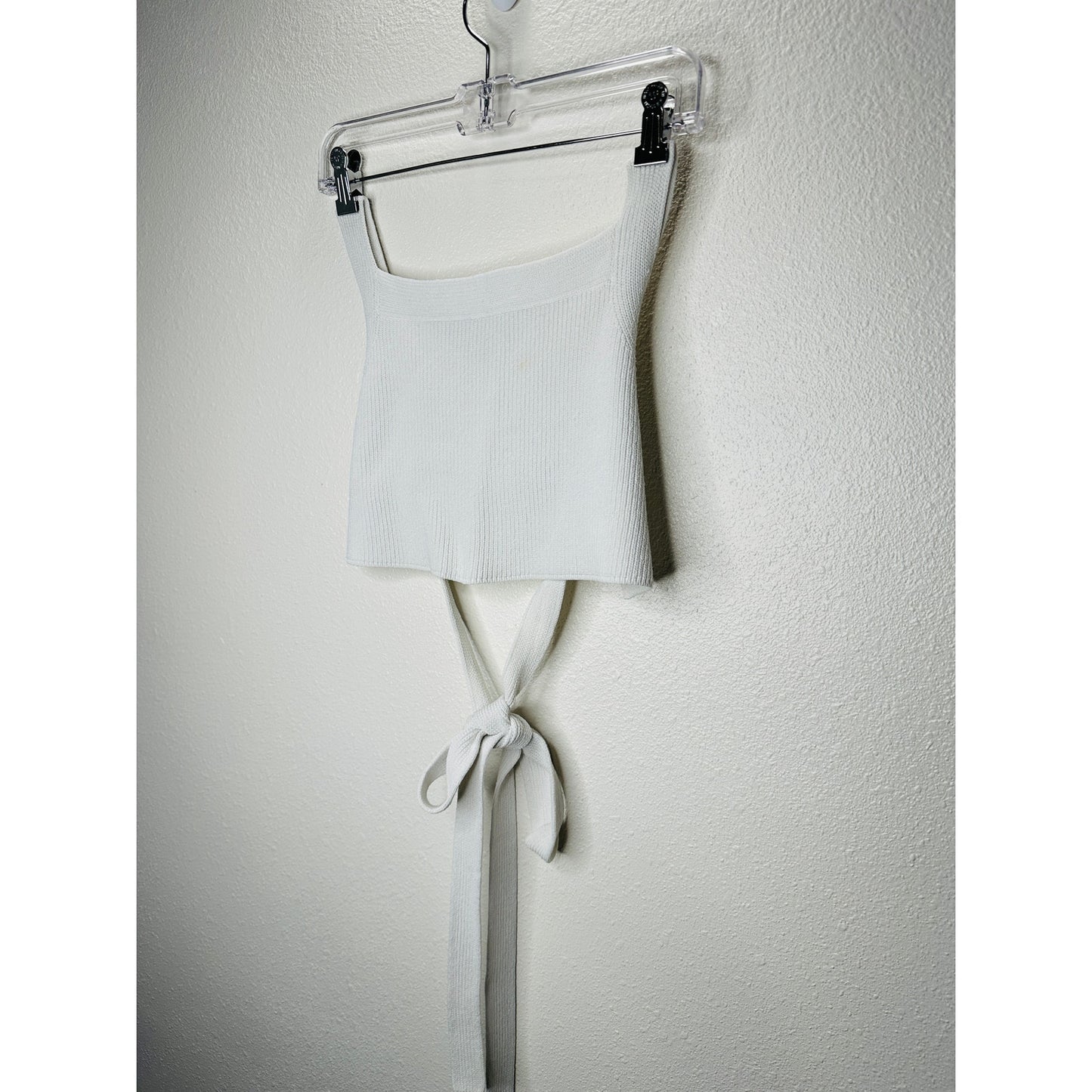 Wilfred Ivory White Knit Criss Cross Crop Sweater Top Large