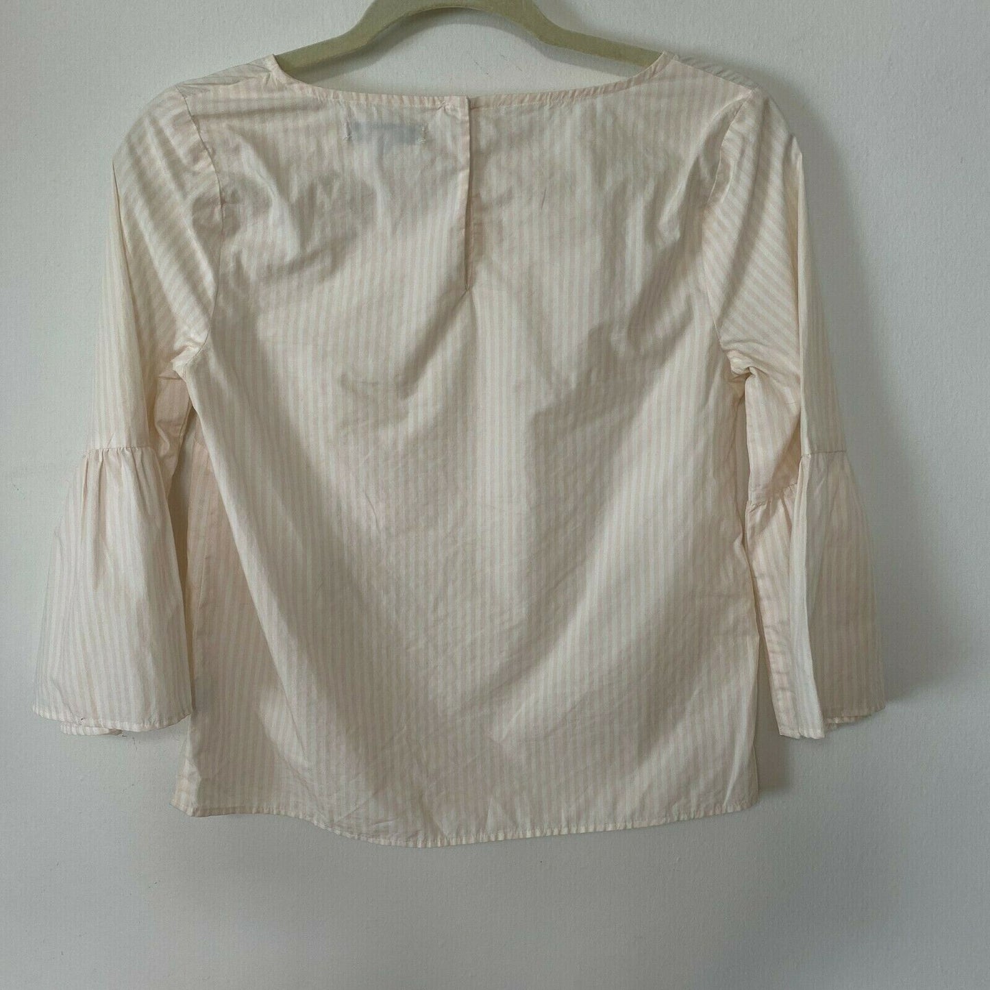 Madewell Apricot Ivory Poplin Stripe Ruffle Keyhole Blouse