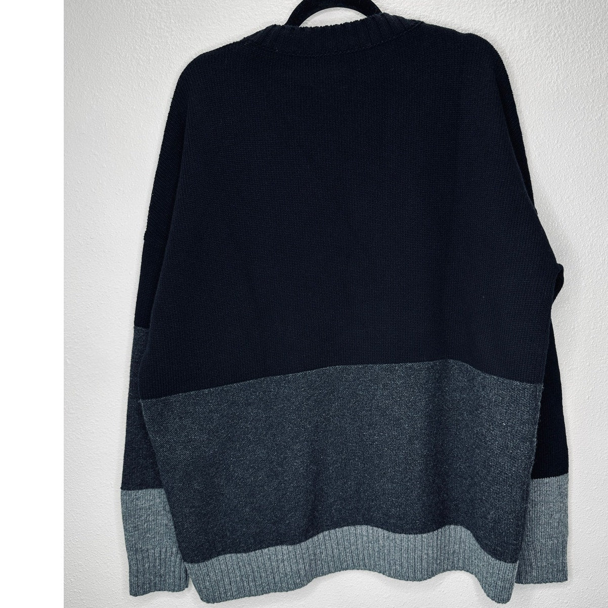 Off White Wool Black & Gray Colorblock Crew Neck Sweater Jumper XL