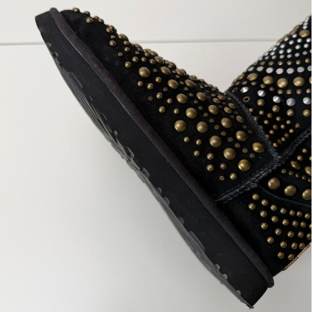 UGG x Jimmy Choo Mandah Studded Boots Black Gold Size 9
