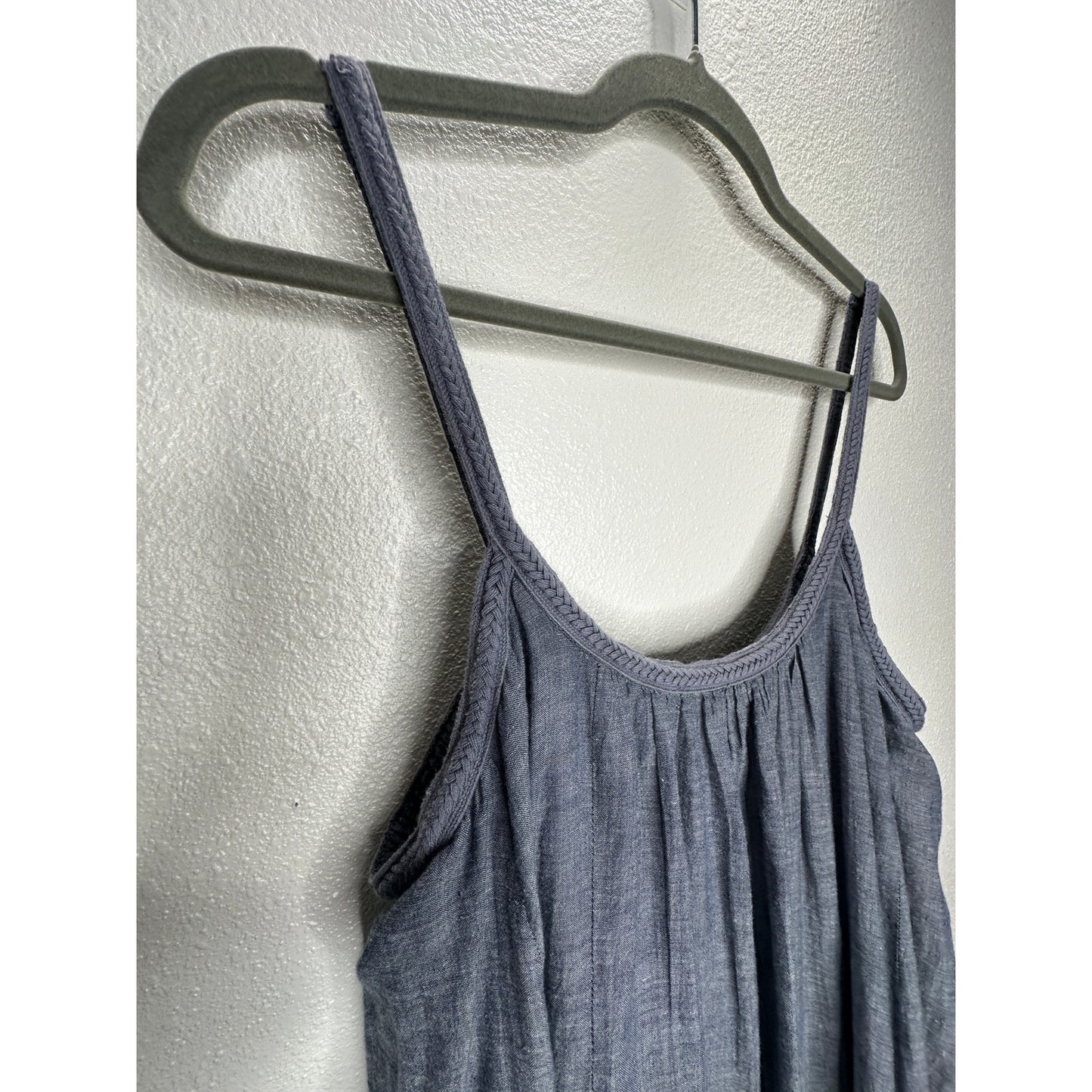 Vetiver Blue Gray Denim Round Braided Neckline & Strap Ruffle Dress 4