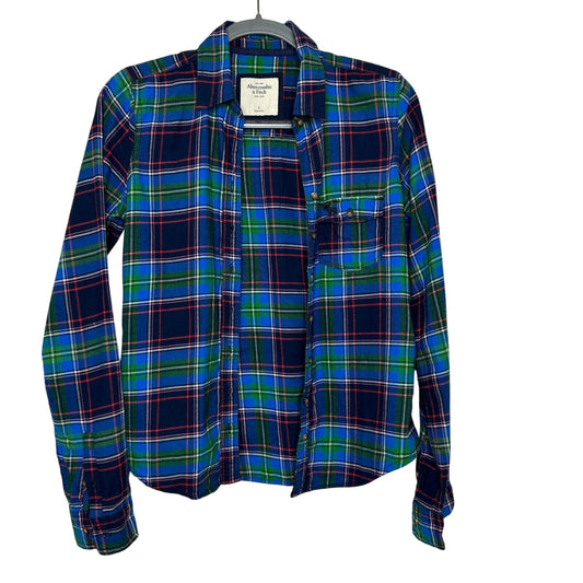 Abercrombie & Fitch Blue Green Red Plaid Button Down Long Sleeve Shirt S