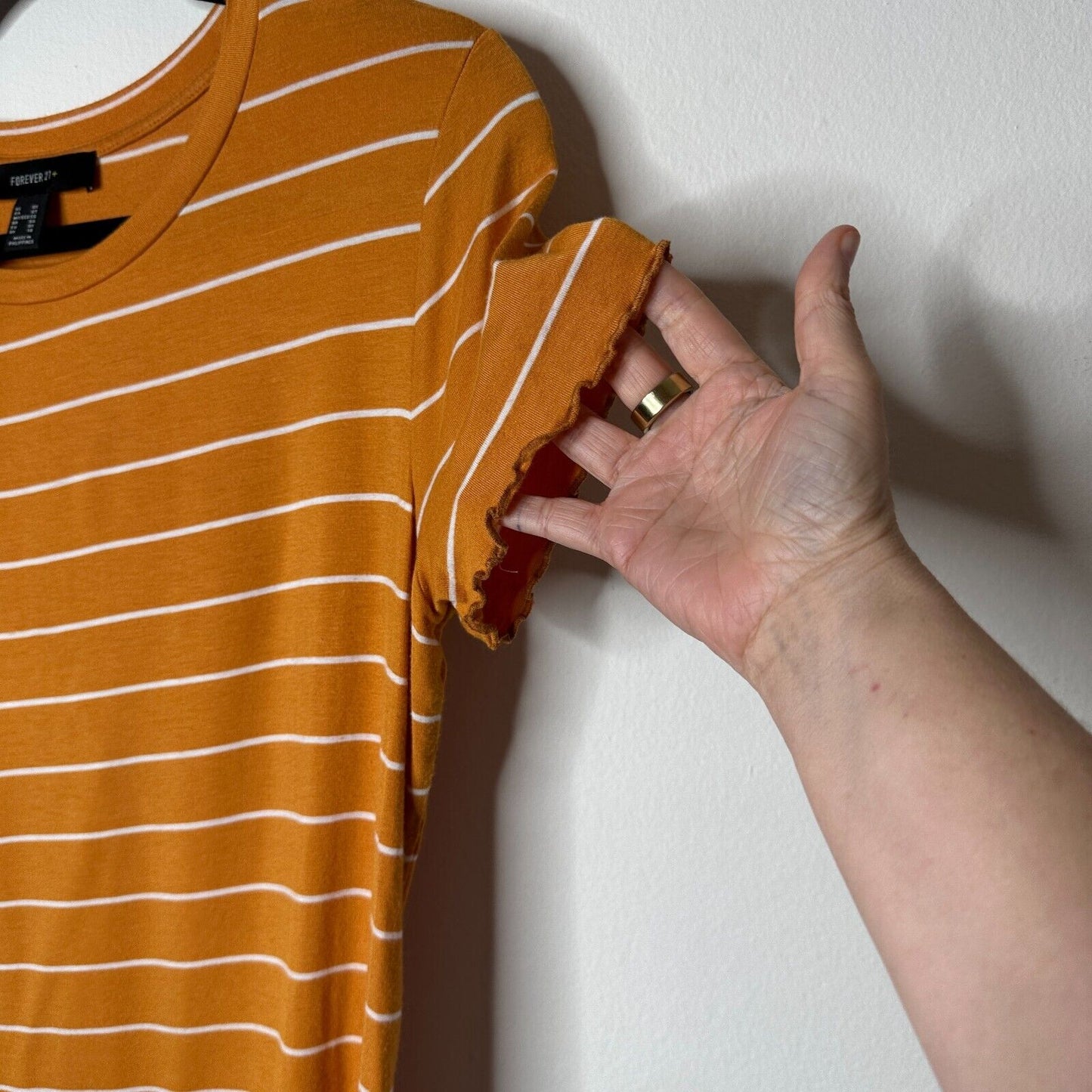 Casual Orange and White Stripe Short Sleeve Tee Lettuce Edge 0X