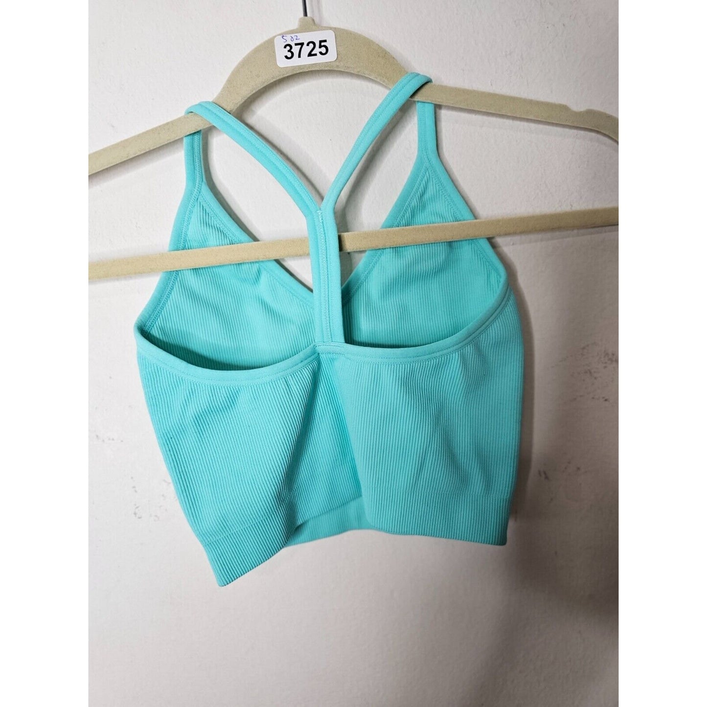 Set Active Light Aqua Ribbed Scuptflex Crop V Neck Skinny Strap Y Back XS / S