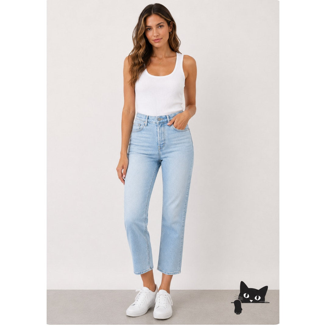 GRLFRND Dree Light Wash In My Time Crop Jean Hidden Button Fly Straight Leg 31