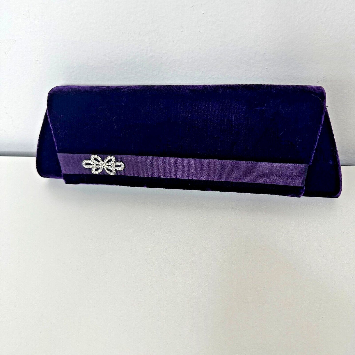 Savannah Purple Velour Clutch Rhinestone Embellished Hidden Rope Strap Clutch