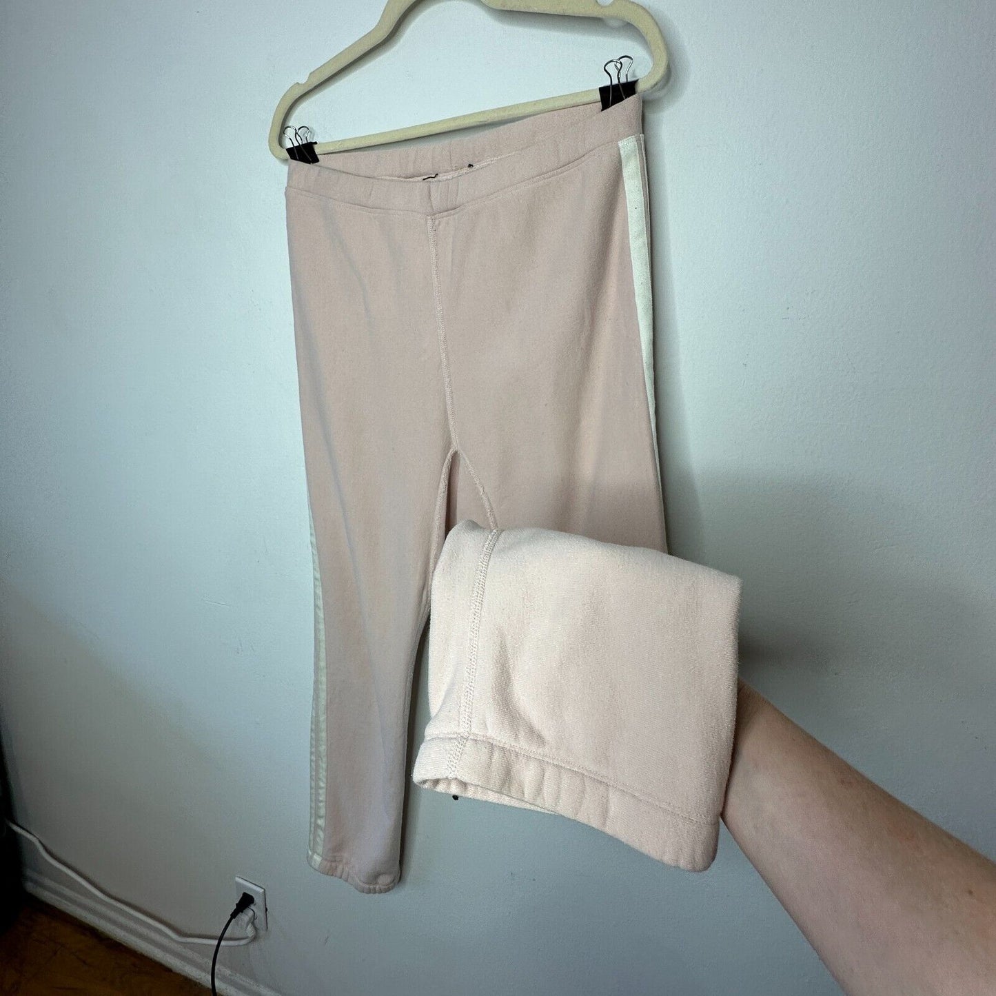 Light Pink Inner Drawstring High Waist Jogger Sweat Pant White Side Stripe M