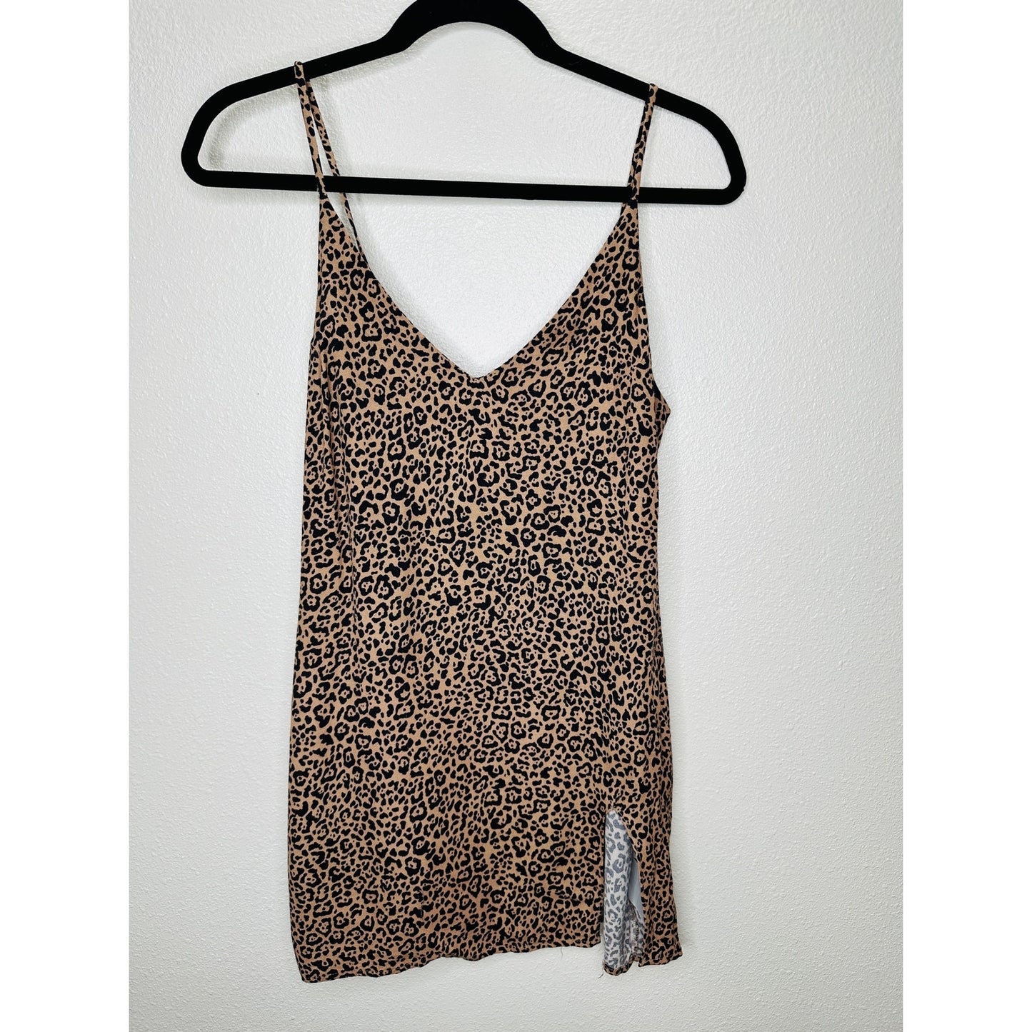 Reformation Marlowe Black Tan Leopard Print Mini Front Slit Dress XS