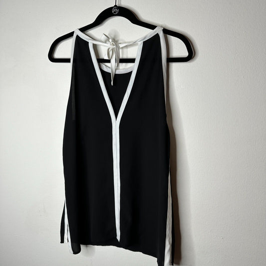 FATE Black & White Lined Stripe Tie Side Back Flowy Halter Blouse Top Small