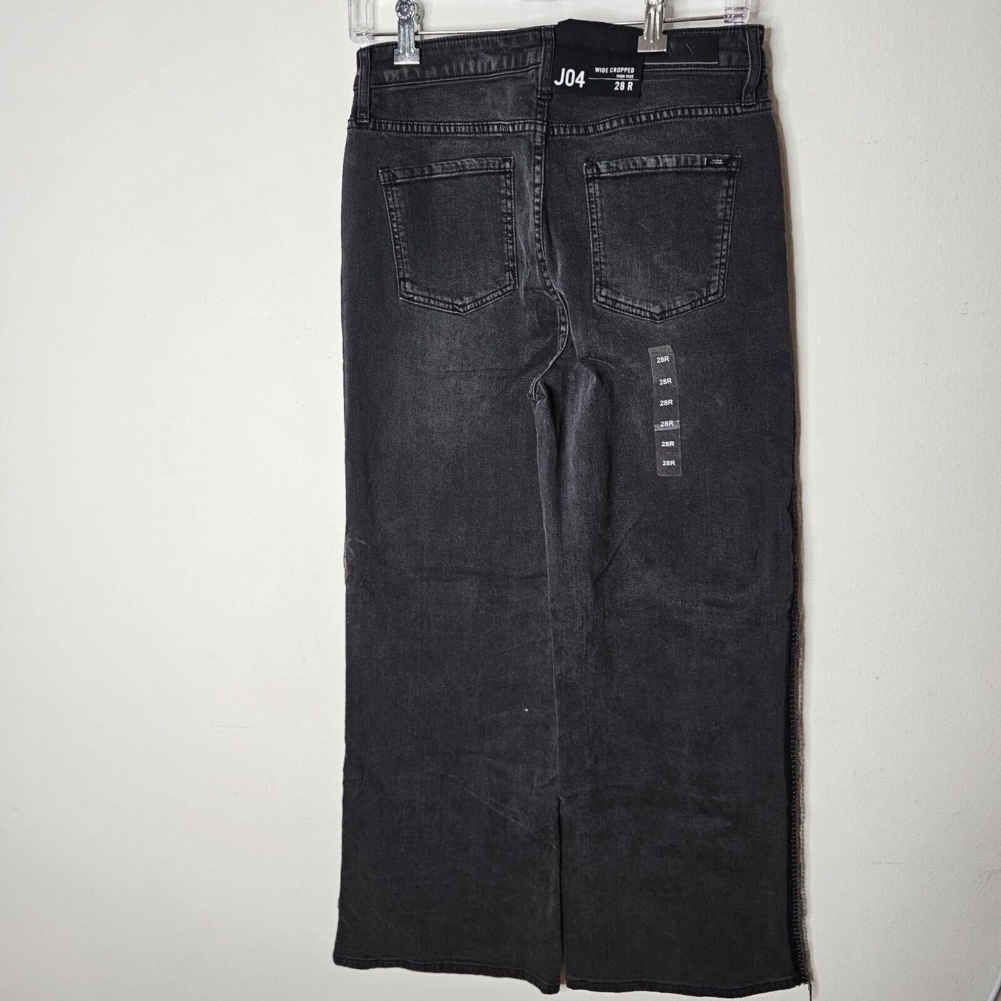NWOT Armani Exchange Dark Gray J04 Wide Cropped Silver Beaded Fringe Jean 28R