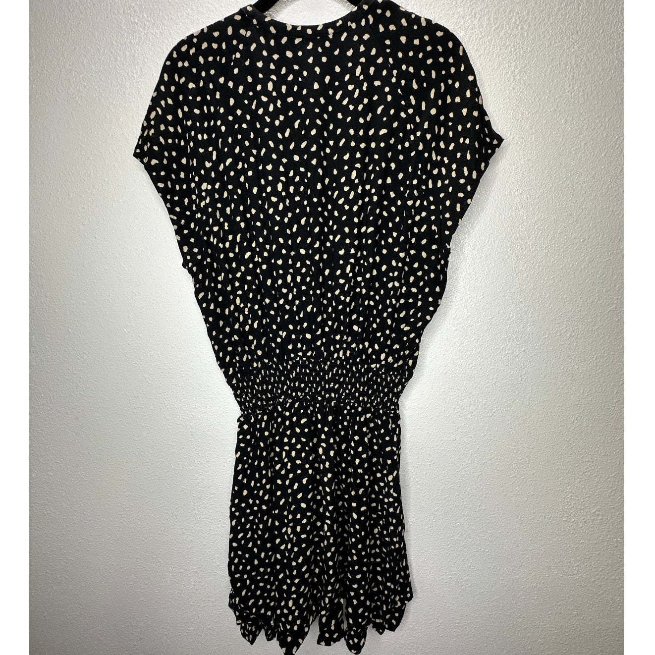 Rails Karla Black & Ivory Printed Smocked Waist Cap Sleeve Dress M