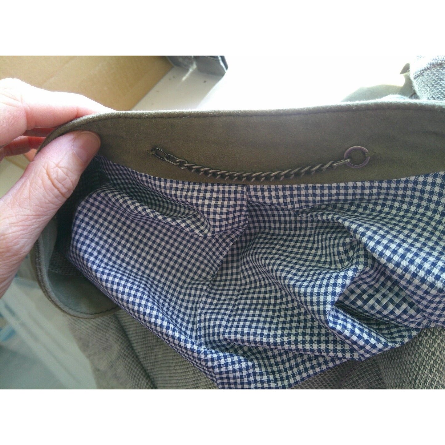 Windsor Blue Tweed with Sage Green Suede Neckline Pockets Patch Elbow Jacket 46