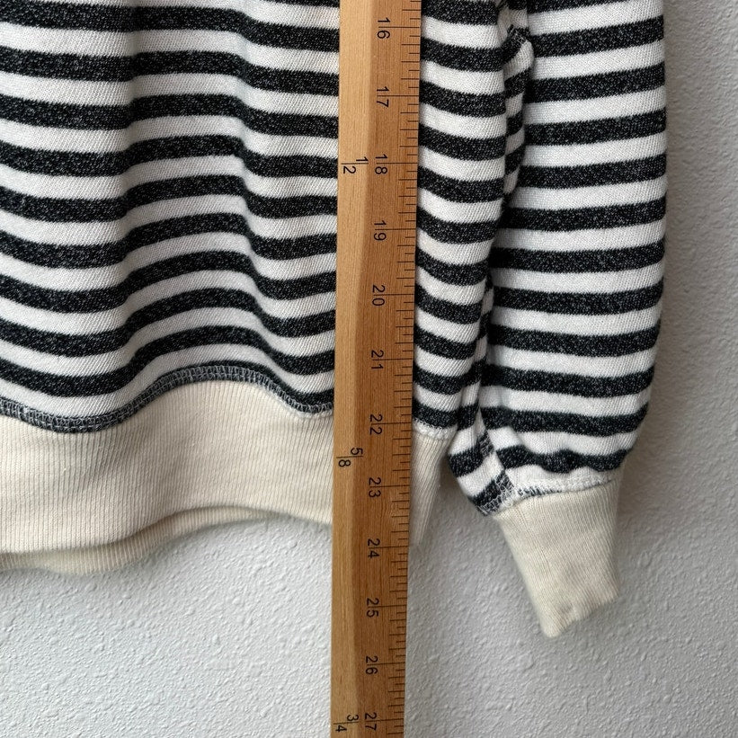 The Great. Black & Cream Striped Pleated Shoulder Sweatshirt Sweater