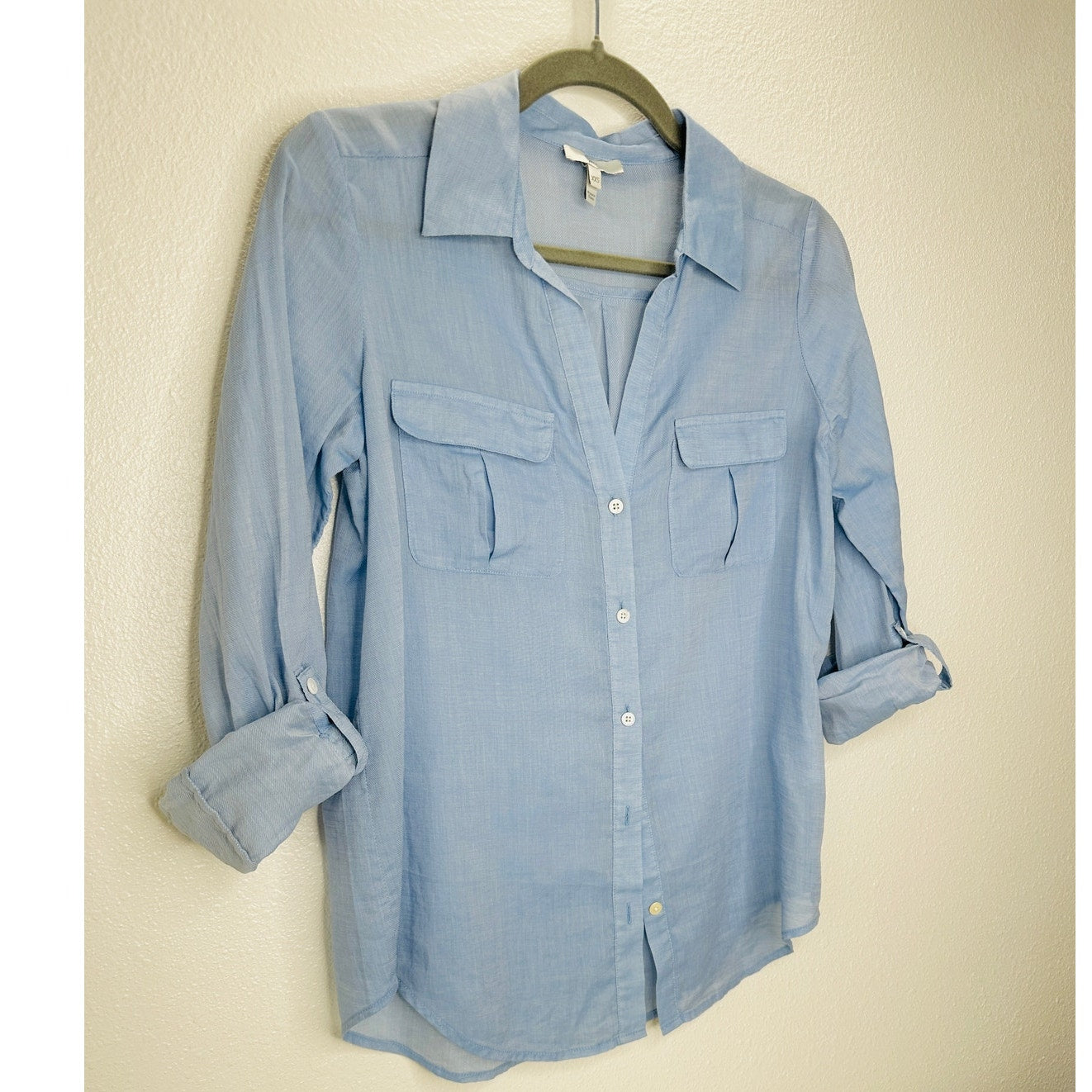 Joie Light Blue Button Front Pocketed Roll Tab Sleeve Denim Shirt XXS