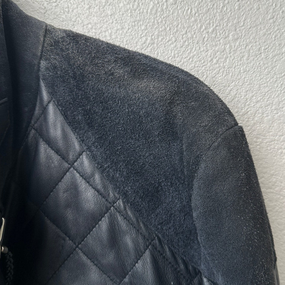 Coach Quilted Leather Jacket Black Women M Suede Trim