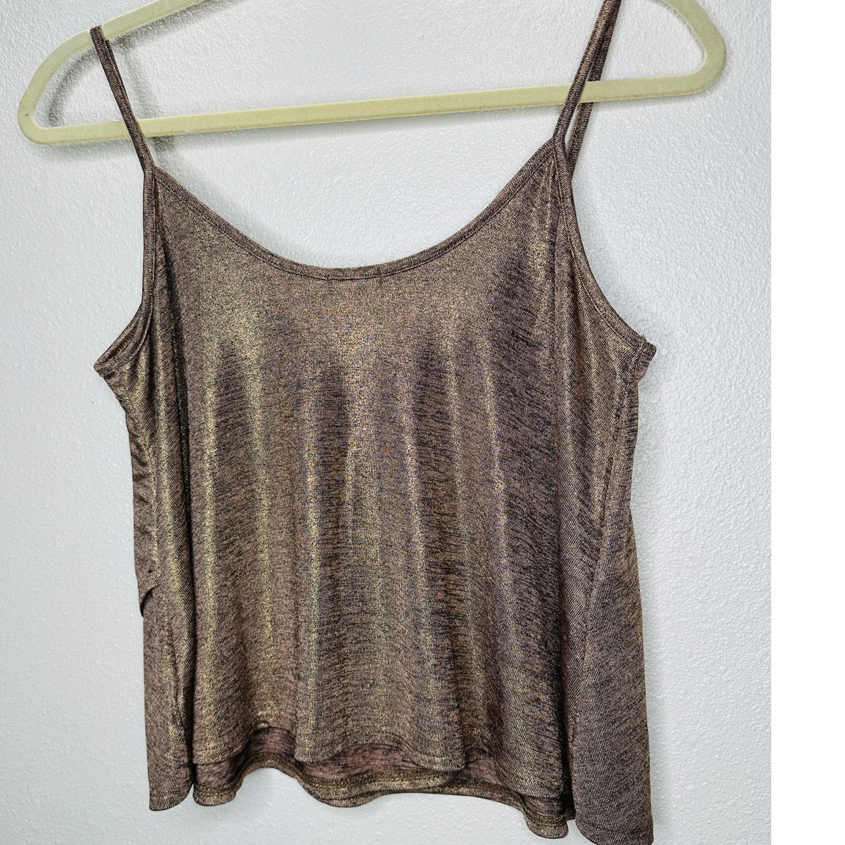 Kimchi Blue Gold Bronze Metallic Round Neck Flowy Tank Top S