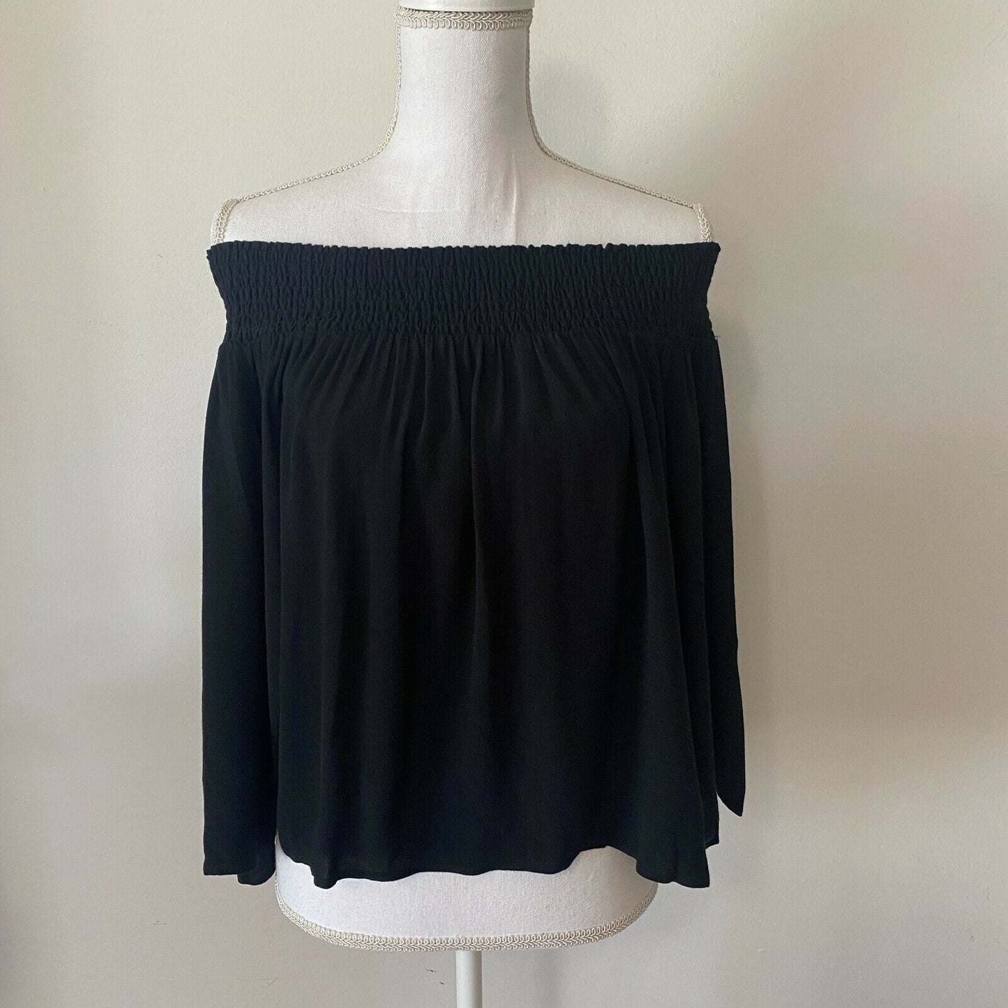 Aritzia Talula Marcilly Off Shoulder Ribbed Black Flowy Blouse Bell Sleeve SM