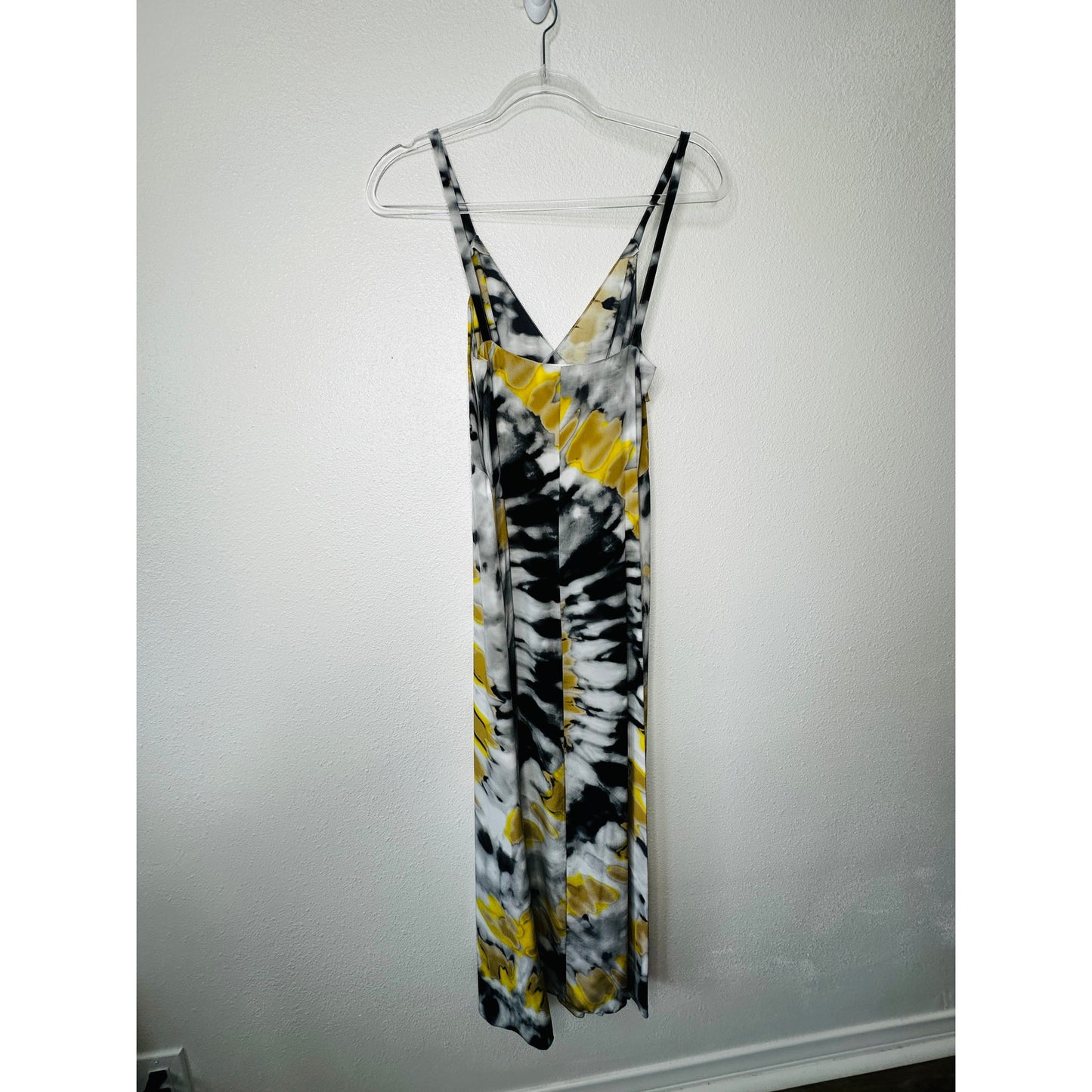 Chloe Silk Slip Maxi Dress Black Gray Yellow MultiColor Tie Dye abstract sz 2