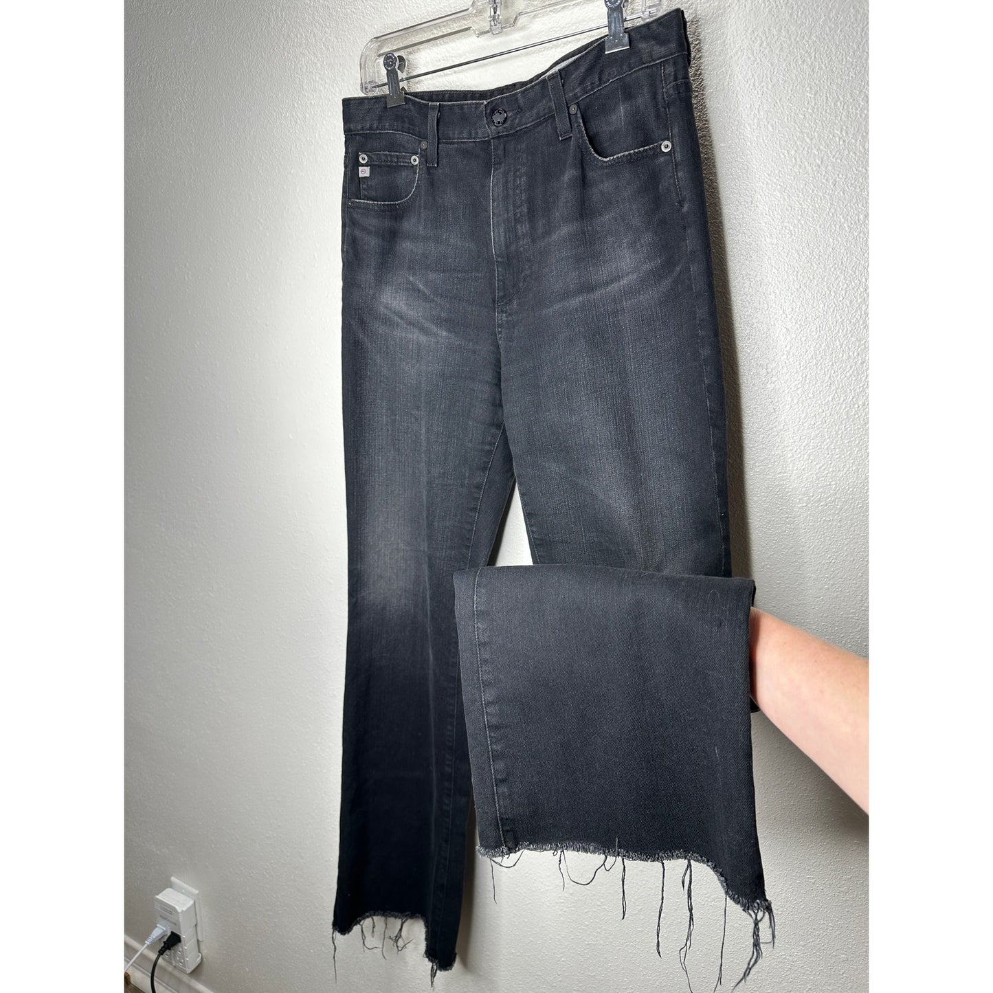 AG Black Alexxis Boot High Rise Vintage Boot Jeans Raw Hem 31