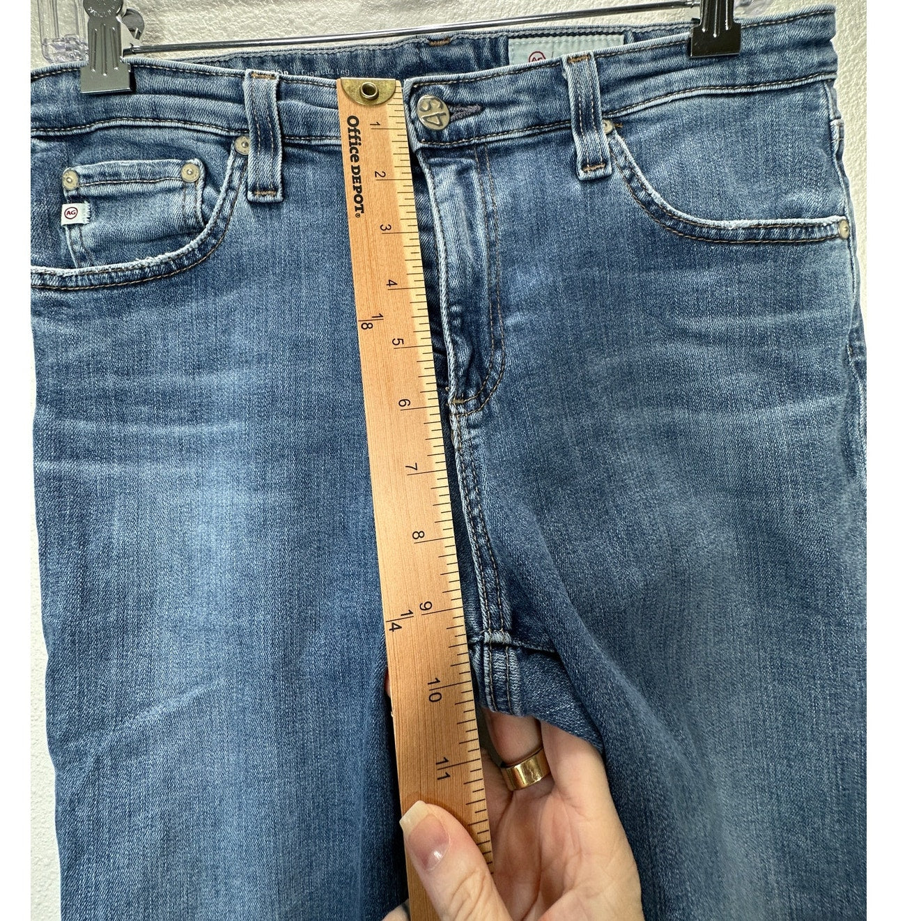AG Medium Wash Whiskered Prima Crop Cigarette Leg Jeans 30