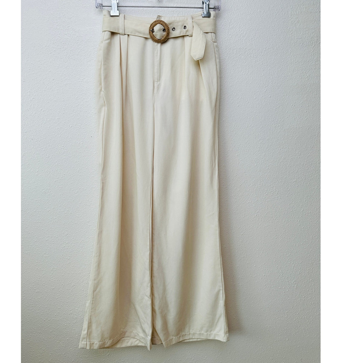 PAIGE Birch Cream Wide Leg Pleated Pants w/ Belt Women US 0