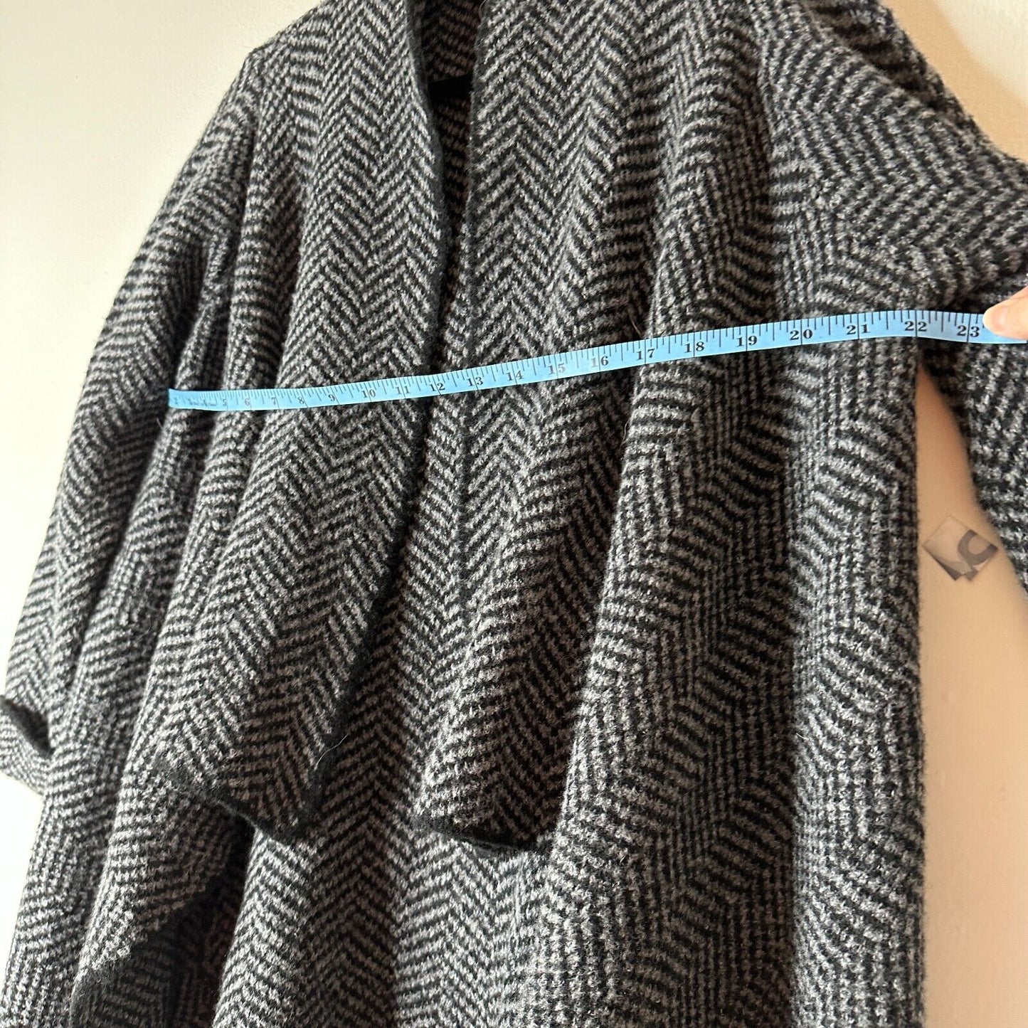 Cocogio Gray & Black Herringbone Waterfall Collar Cardigan Asymmetrical Hem L