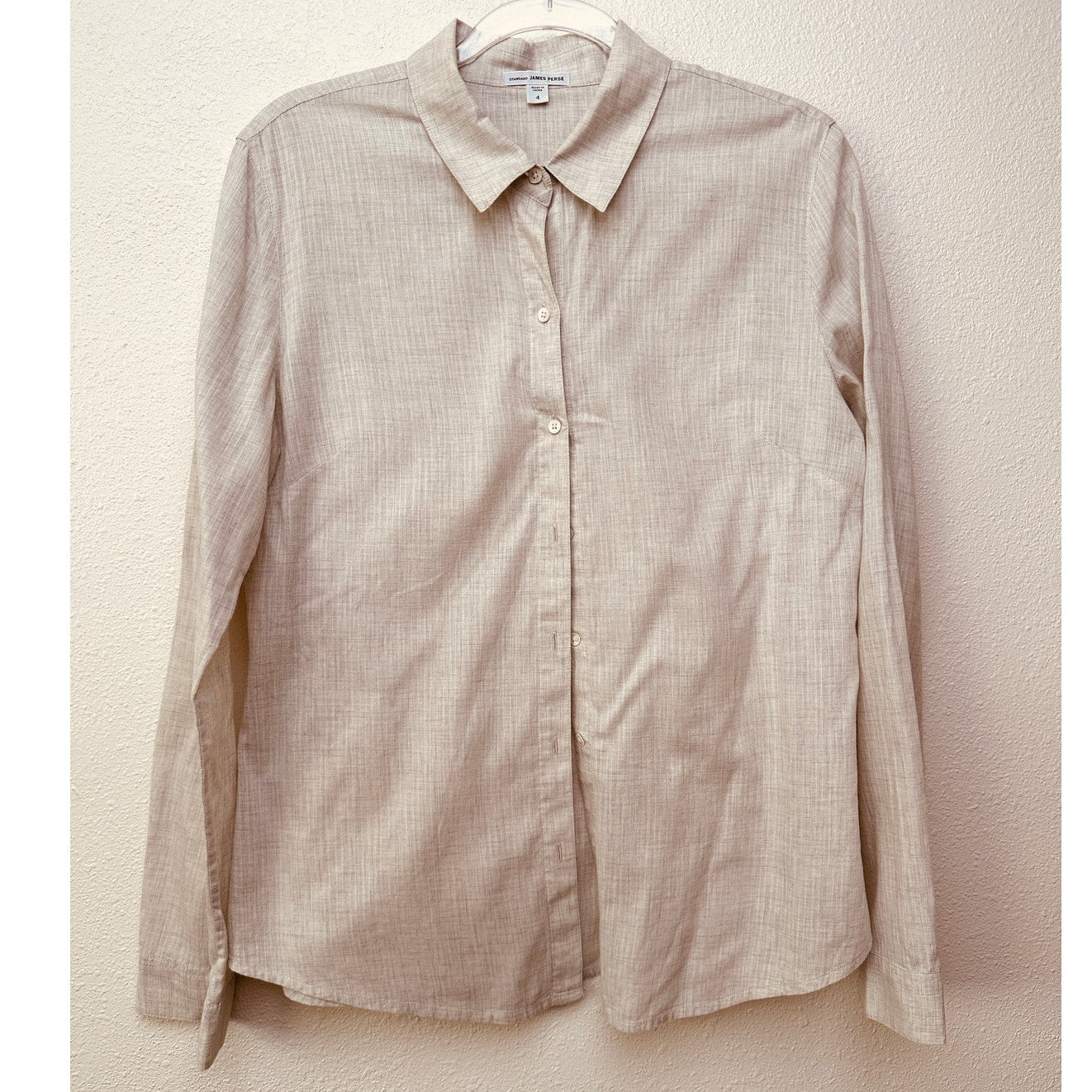 James Perse Linen Shirt Beige Gray Long Sleeve Collared Button Down 4 / XL