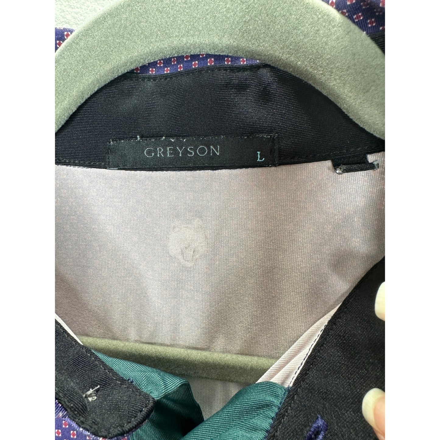 Greyson Purple & Red Square Polka Dot Design Golf Shirt L