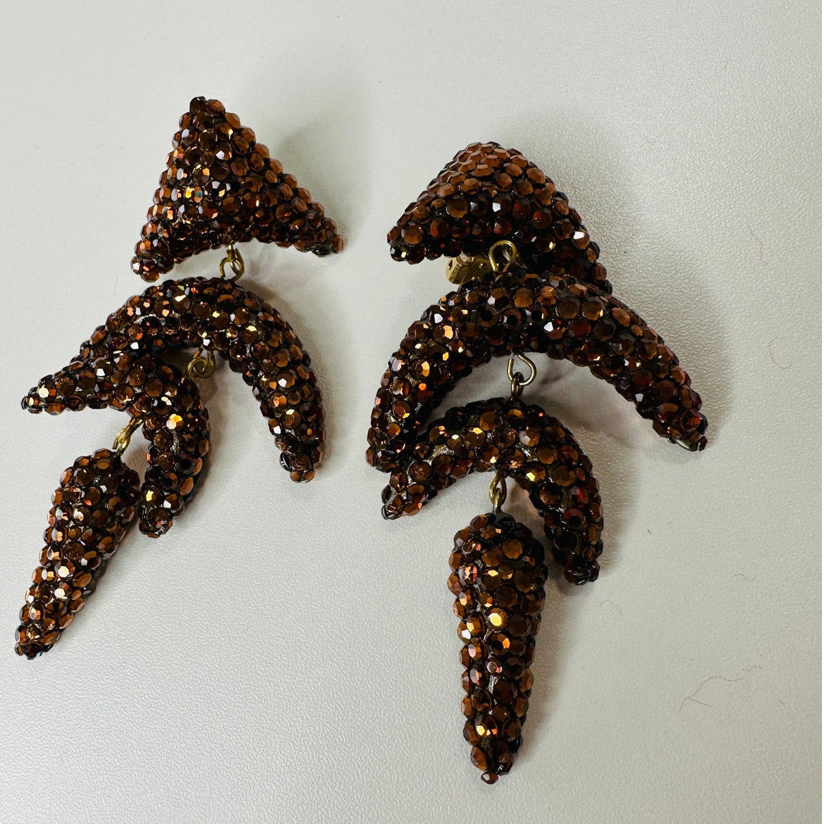 Vintage Richard Kerr Bronze Rhinestone Chunky Clip Earrings