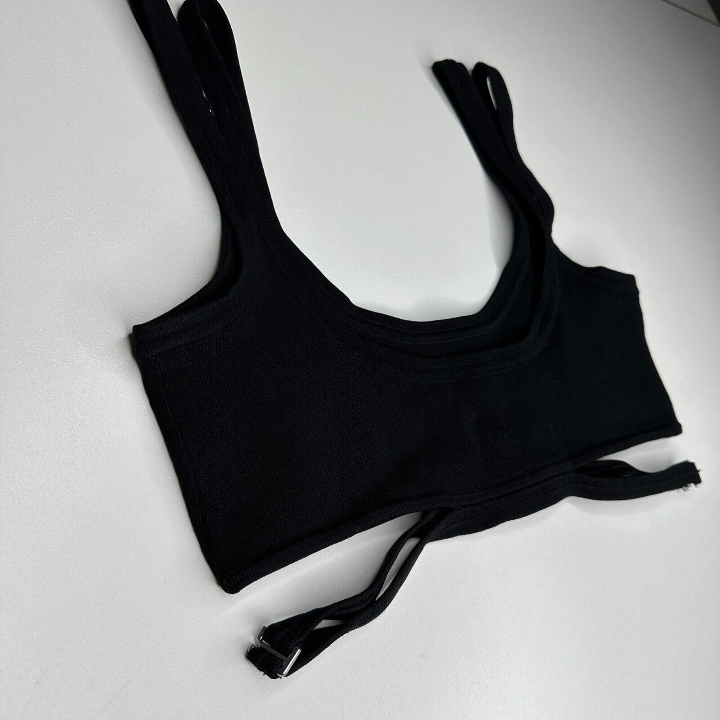 Dion Lee Sexy Black Strappy Crop Tank Top Double Adjustable Strap Cutouts XS