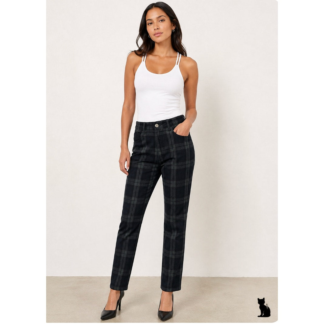 Brandy Melville John Galt Blue Green Plaid High Waist Zip Button Trouser Pant SM