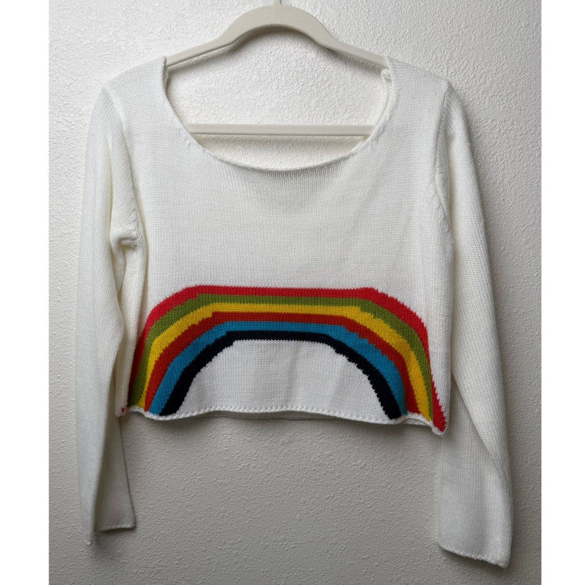 White Rainbow Cropped Sweater Women's M