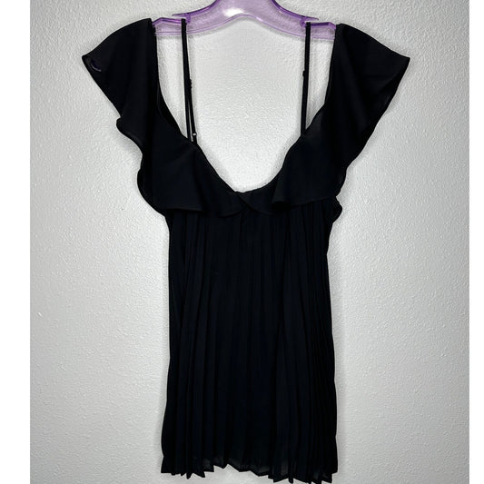 Delfi Black Pleated Accordion Ruffle Flowy Back Keyhole Cami S