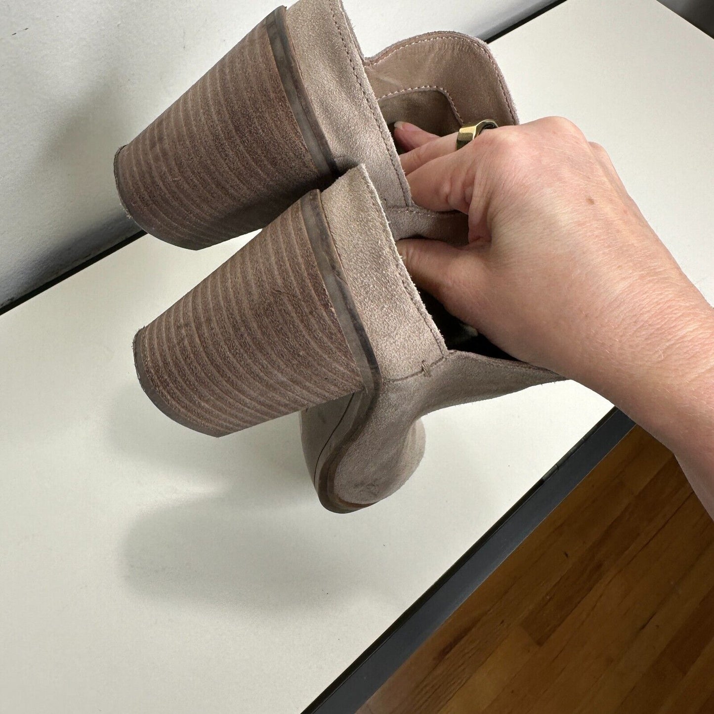 Dolce Vita Gray Selene Suede Almond toe Slide On Mule Bootie Block Heels 7.5