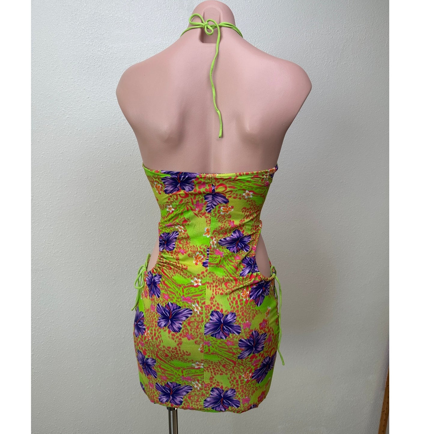 I AM GIA Green Floral Cutout Halter Keyhole Mini Dress Women’s S