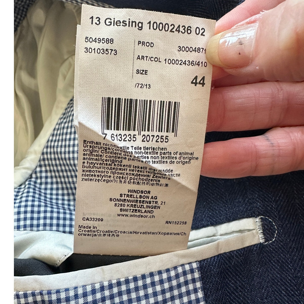 Windsor Men’s Stand-Collar Blue Blazer US 34 (EU 44) Suede Trim