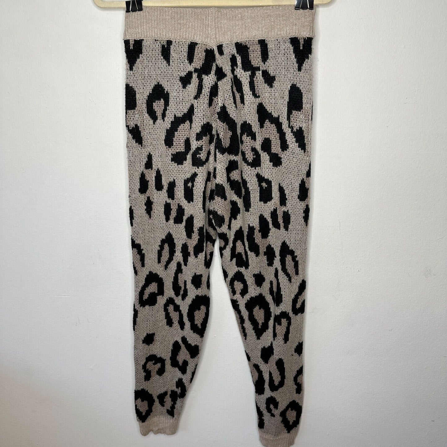 Olivaceous Tan Black Cheetah Print Jogger Pajama Pant Wide Drawstring Waist L
