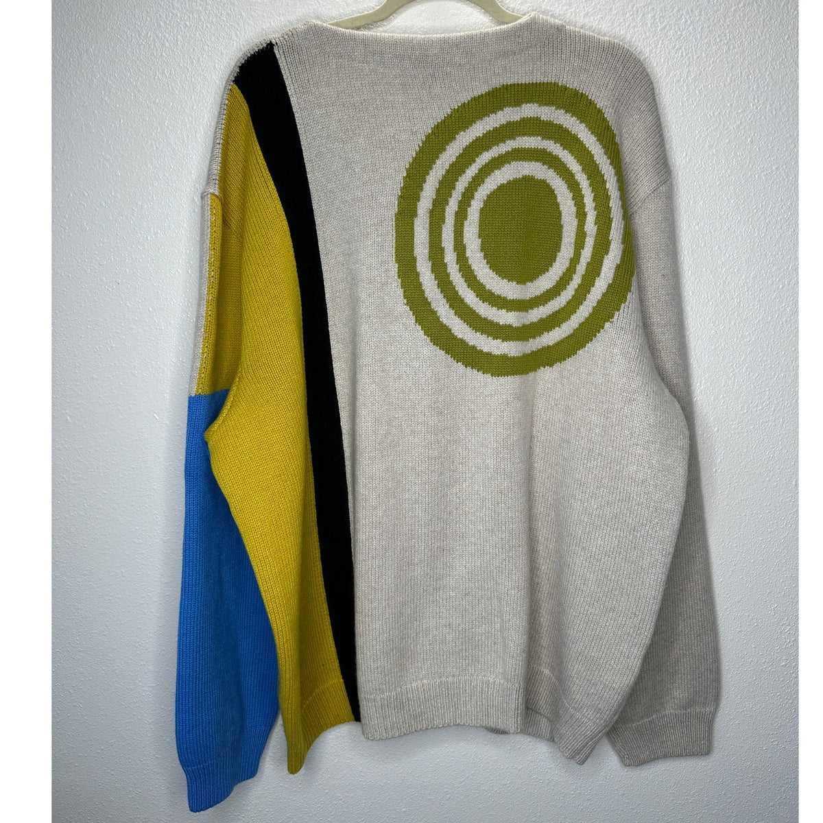The Elder Statesman Tan Blue Green Block & Spiral Cashmere Cardigan L