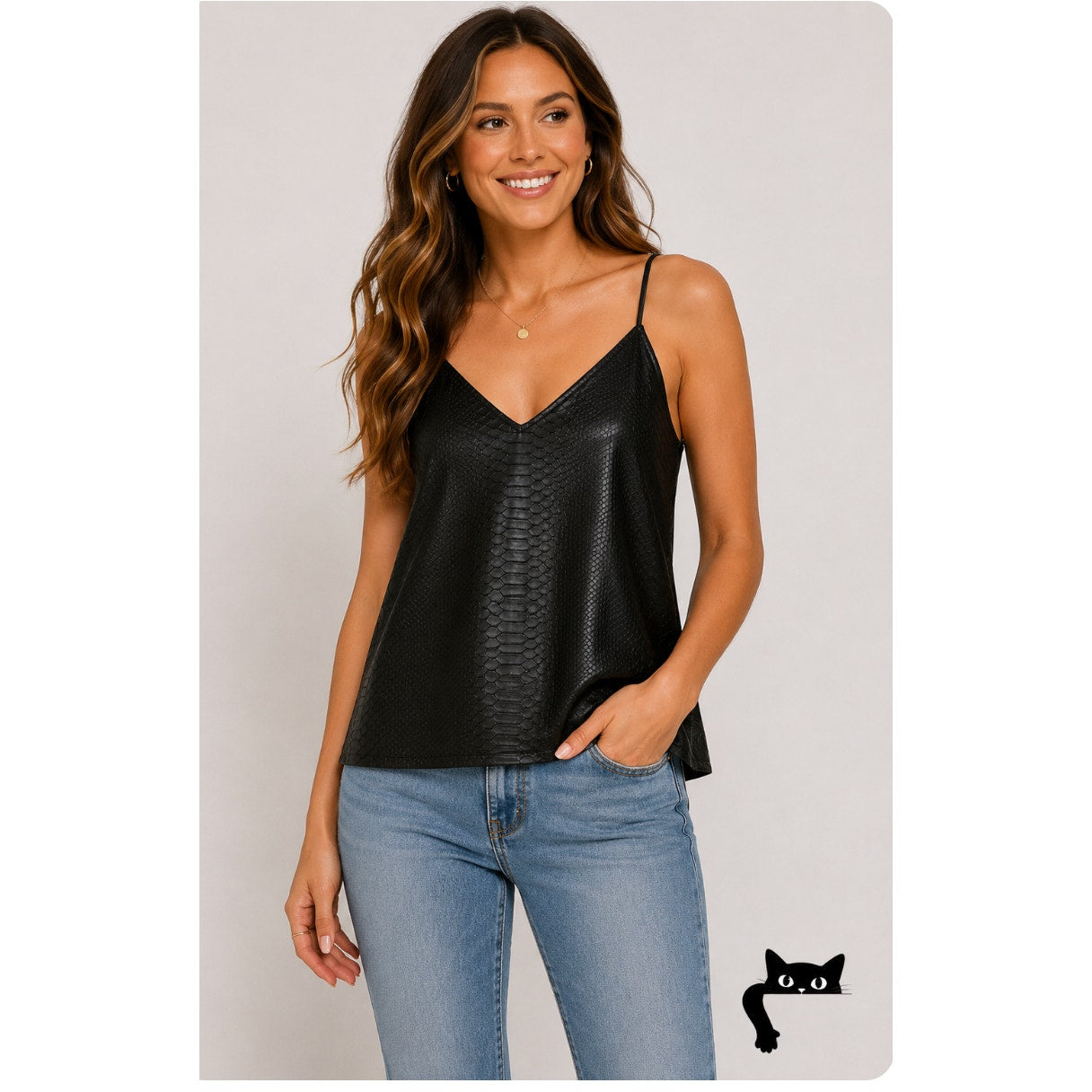 Lavender Brown Black Faux Leather Snakeprint VNeck Racerback Tank Top L