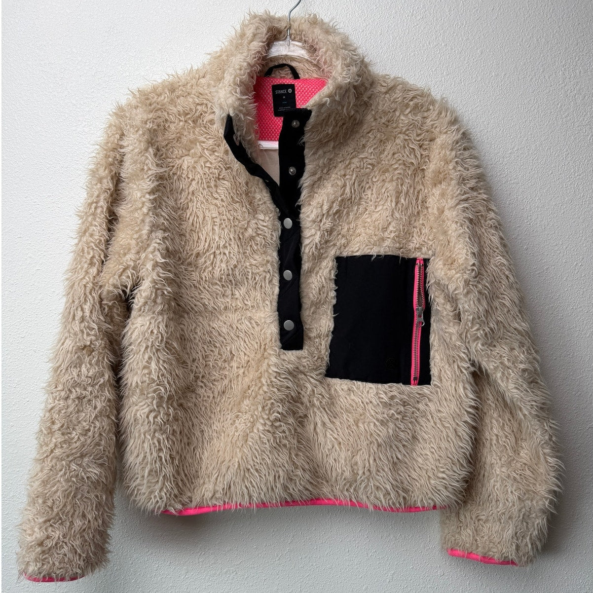 Stance Cream Sherpa Fuzzy Snap Button Pullover Jacket Size M