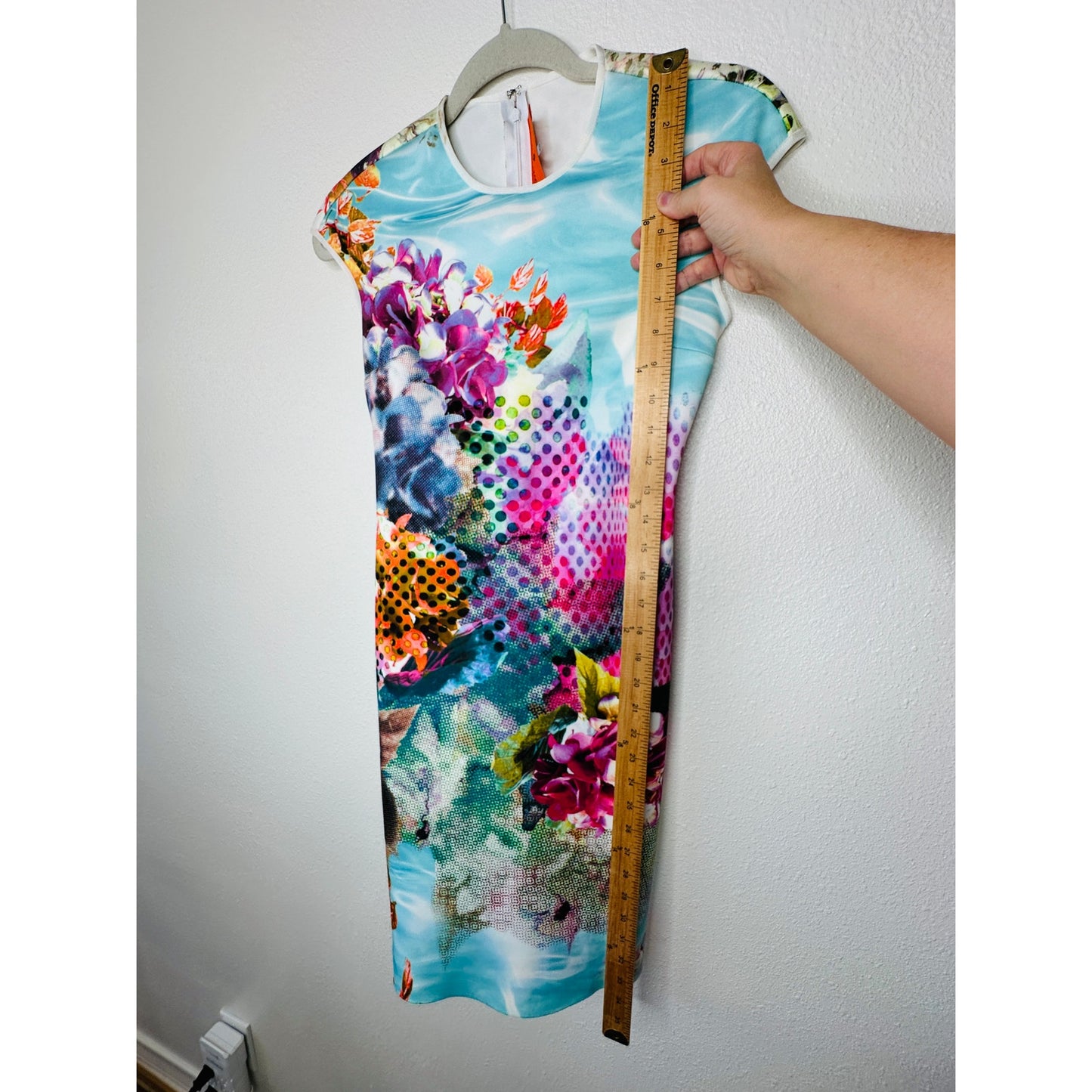 Clover Canyon Pool Flower Neoprene MultiColor Aqua Bodycon Dress XS