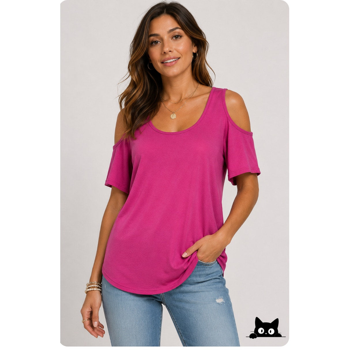 NWT Neiman Marcus Pink Fuchsia Cold Shoulder Scoop Neck Top Casual