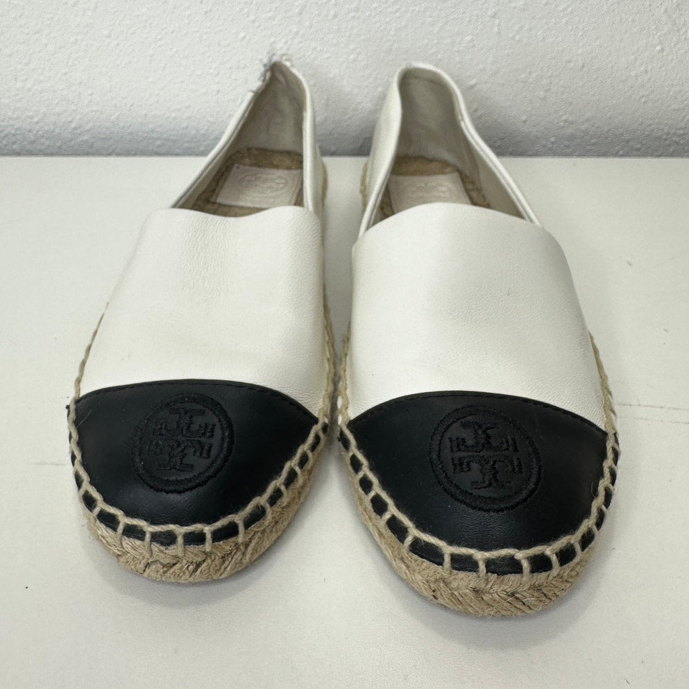 Tory Burch Black & White Colorblock Round Toe Espadrille 5