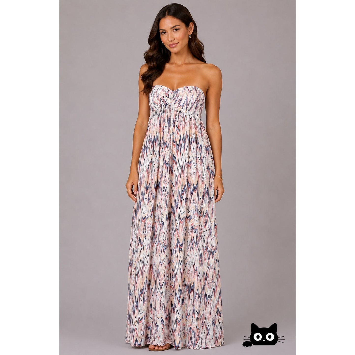 Ella Moss Xander Aztec Print Bandeau Maxi Dress  SM